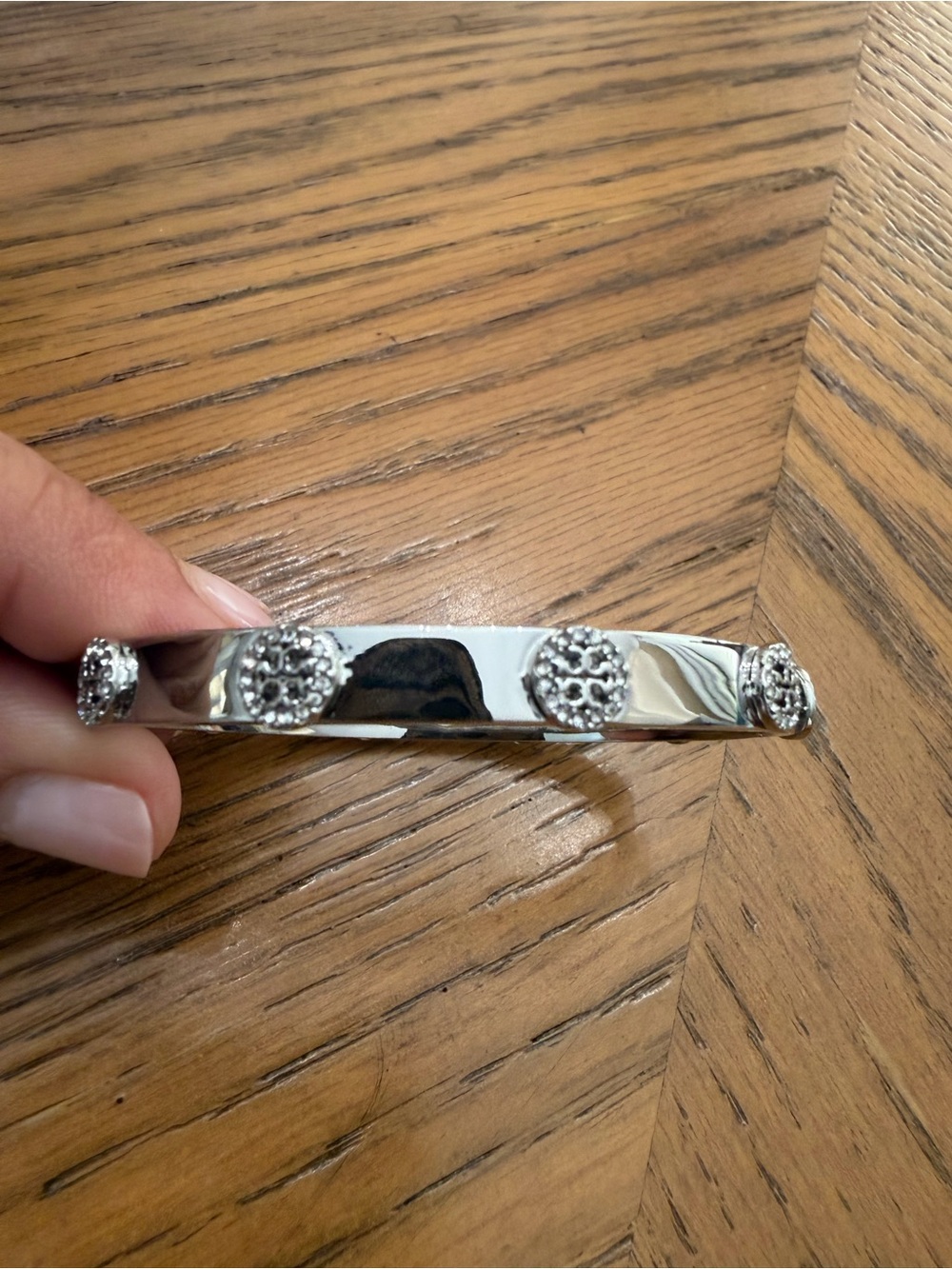 Tory Burch Silver Logo Pave Bangle Bracelet - Picture 3 of 5